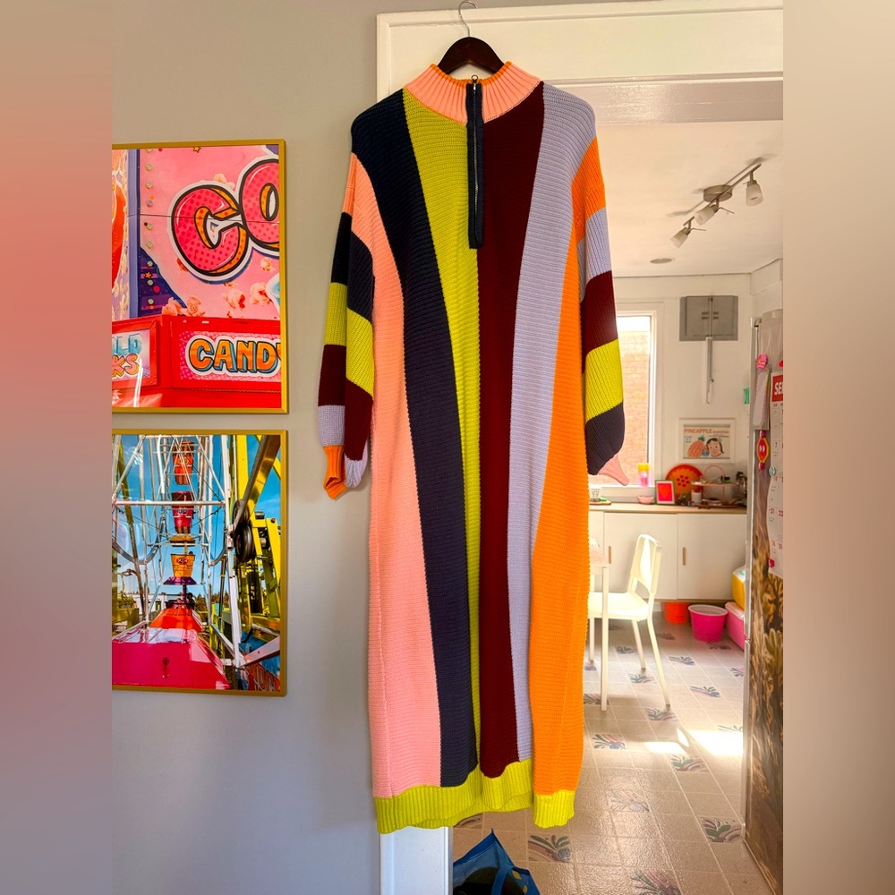 Multicolor Striped Knit Maxi Dress - Pink/Yellow/Orange